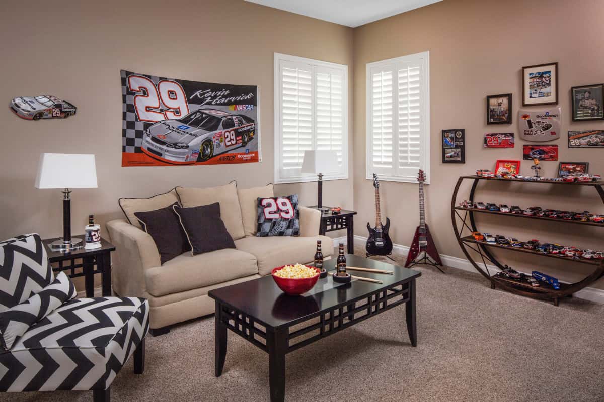 Denver man cave with shutters